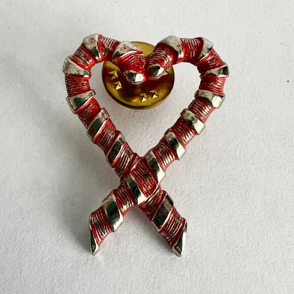 Vintage Candy Cane Heart Pin - Picture 2 of 6